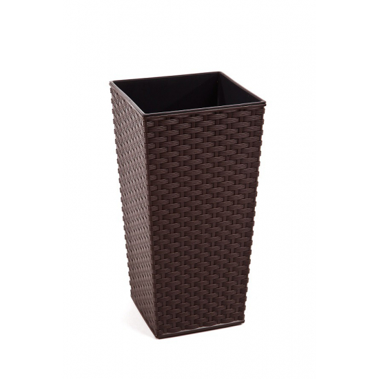 Kaspó műanyag magas rattan 40*40cm M 75 cm Finezja mokka Lamela