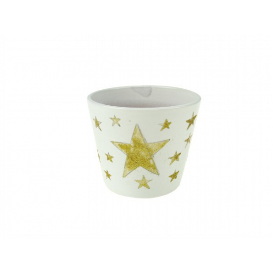 Kaspó terrakotta csillag mintás D7*H7cm fehér