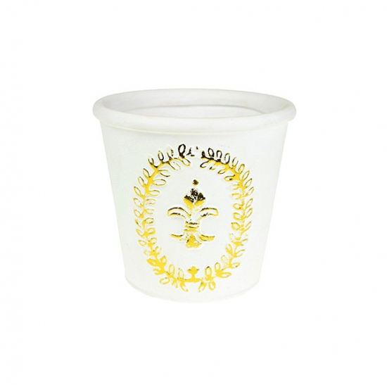 Kaspó terrakotta koszorú + liliom mintás D13*12cm fehér/arany