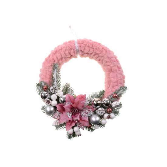 Készítmény kopogtato karácsonyi D25 mikulásvirág+gömbök rózsaszín