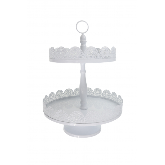 Kínáló fém csipkés 20/25*35cm 2szintes fehér