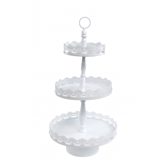Kínáló fém 3 szintes 16/20/25*45cm csipkés fehér