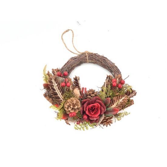 Koszorú rózsa/toboz vessző akasztós D22CM piros