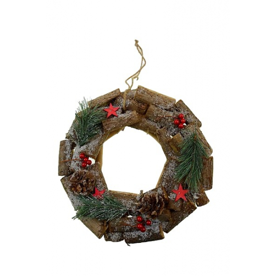 Koszorú vessző toboz/bogyó/fenyő díszítéssel 33*12 cm