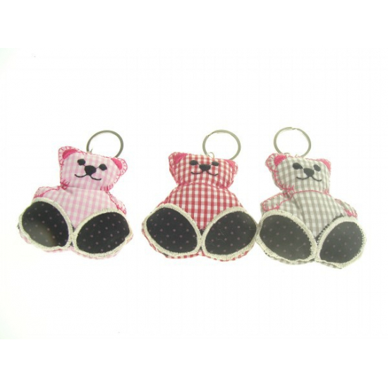 Kulcstartó maci textil 9*8cm több szín