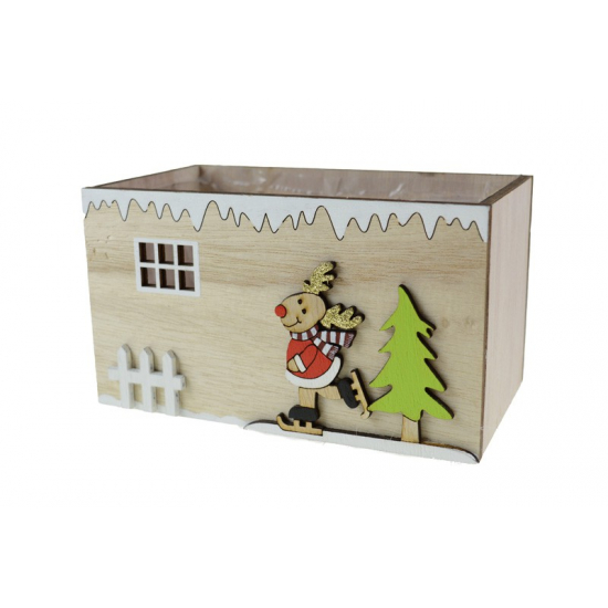 Láda fa karácsonyi L16*W9*H9cm szarvasos