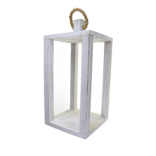 Lámpás fa kötél füllel 18*18*40cm fehér
