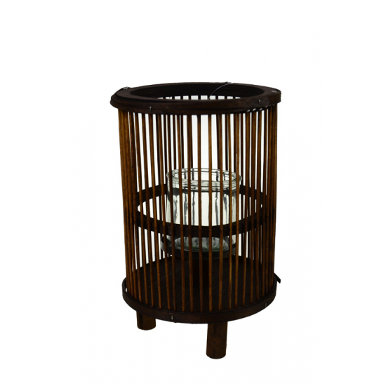 Lámpás fa rácsos 41cm s/2 3lábbal barna