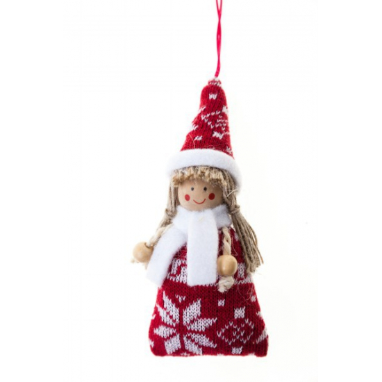 Figura lány textil lógó 12cm mintás piros