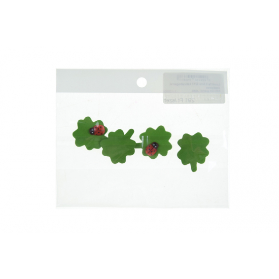 Levél fa 3,5cm S/12 katicabogárral zöld/piros