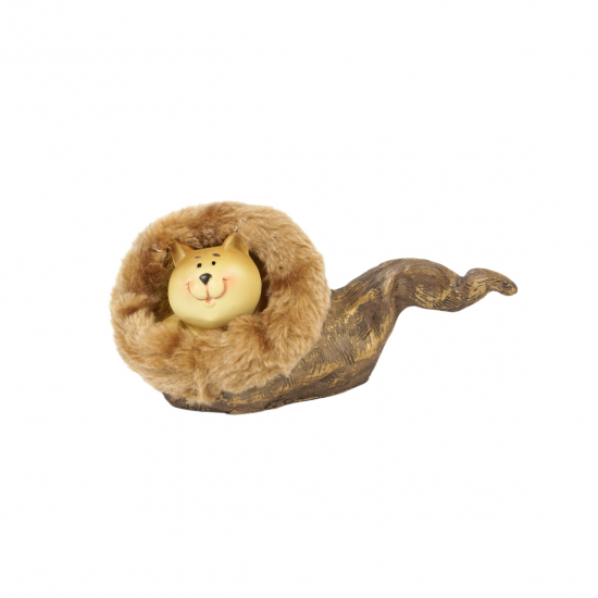 Figura macska poly 17cm sapkába bújva arany