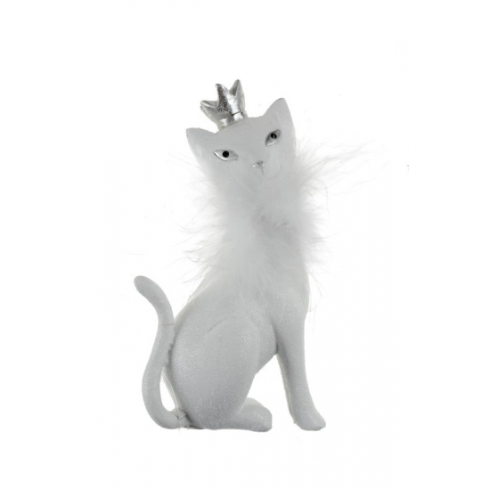 Figura macska poly 6*4*13cm fehér