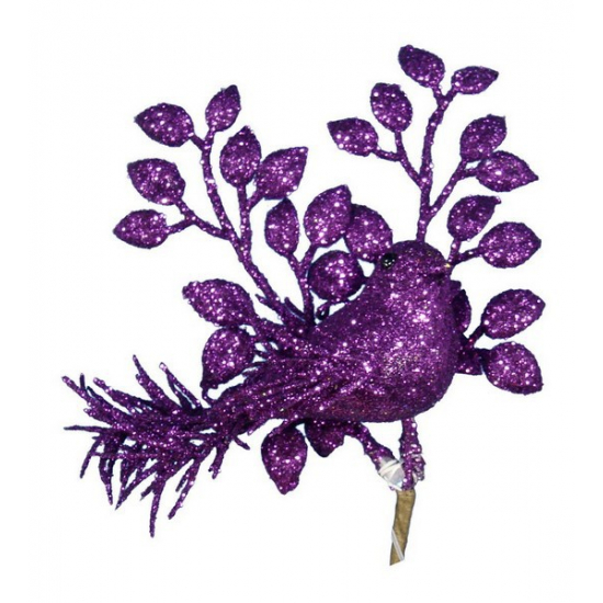 Madár 17cm glitteres lila
