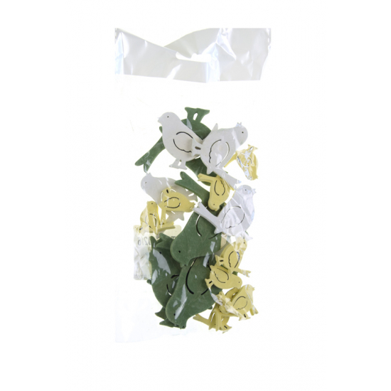 Madár fa 7cm/5cm/3cm s/20 fehér/zöld/sárga