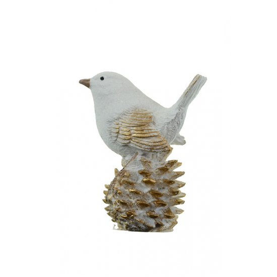 Figura madár poly 8,5*5,2*10,5 tobozon fehér