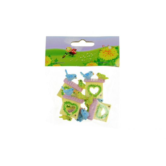 Figura madárház poly szivecskés 3,5cm s/6 színes