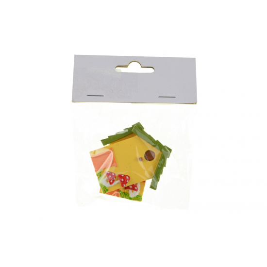 Figura madárház poly 5,8cm s/2 gombával sárga
