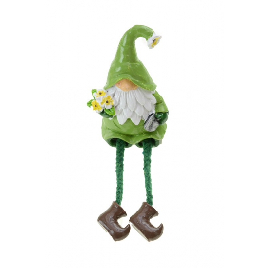 Figura manó poly lógólábú 9,1cm virággal zöld