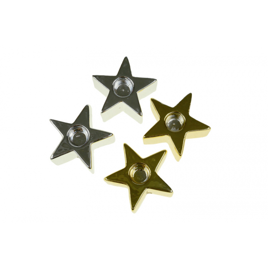 Mécsestartó csillag kerámia 9*9*3,5cm arany/ezüst