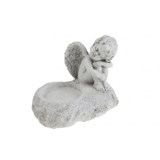 Mécsestartó poly angyallal 15*13cm fehér