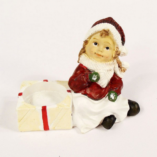 Mécsestartó poly ülő kislány 13*10cm fehér/piros