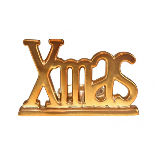 Mécsestartó porcelán XMAS felirat 11*7cm réz