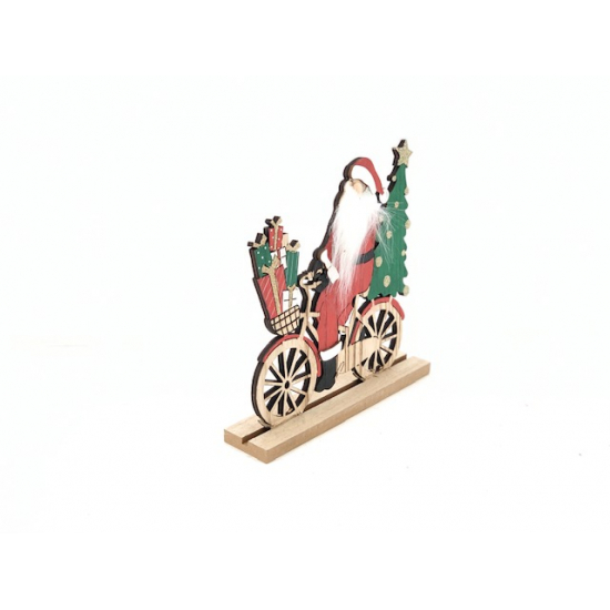 Mikulás biciklivel fa álló 23X23X5CM natúr/piros/zöld