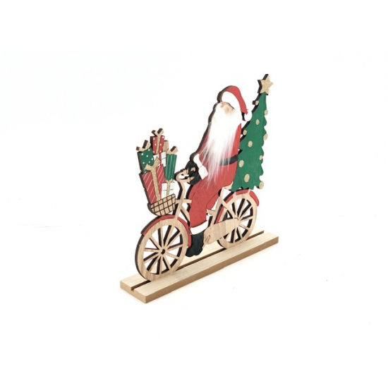 Mikulás fa álló 30X29,5X6CM biciklivel natúr/piros/zöld