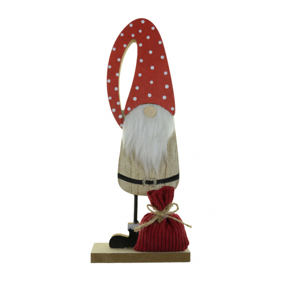 Figura mikulás fa 31*10*4CM talpas piros/natúr