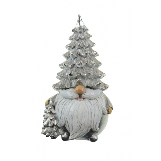 Figura mikulás poly 10*8*18cm fenyőfával ezüst