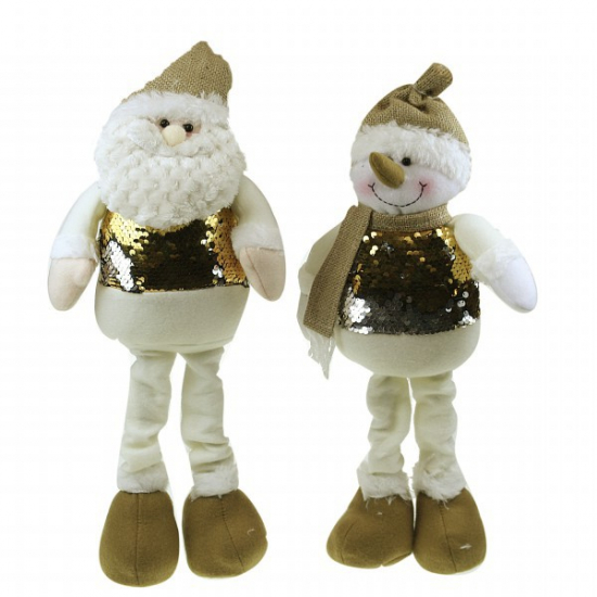 Figura Mikulás/hóember textil 50-60cm 2féle fehér/arany
