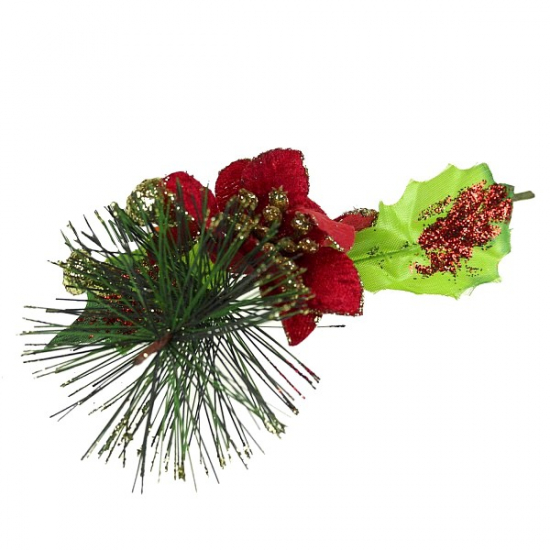 Mikulásvirág bársony fenyős 16cm glitteres piros