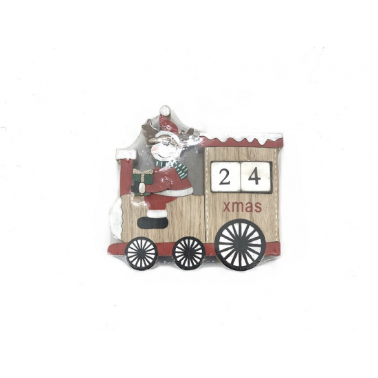 Mozdony fa álló 16X14X2,5CM számozott kockákkal natúr/piros/fehér