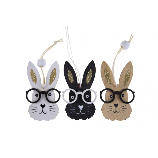 Nyúl fa 9*7cm s/3 szemüveges mix