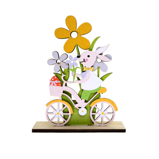 Nyúl fa biciklin 12*4*14.8cm 2D virággal sárga