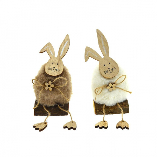 Figura nyúl fa/plüss lógólábú 13cm 2féle
