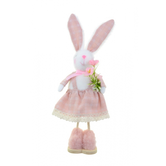 Figura nyúl lány textil 24cm rózsaszín