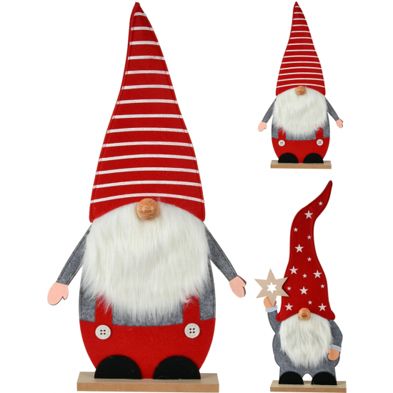Figura orrmanó textil álló 61cm fa talpon piros/szürke