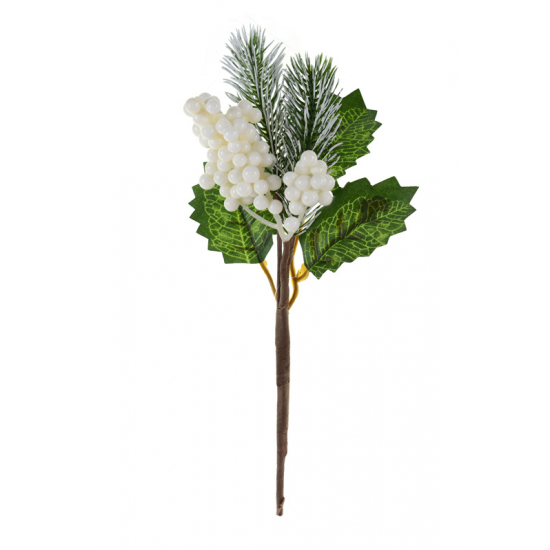 Pick ág bogyós 22cm levéllel fehér