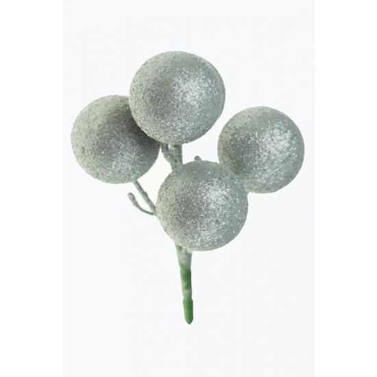Pick ág bogyós 21cm 5fej glitteres ezüst