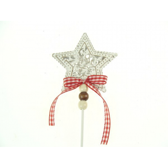 Pick csillag fém mintás 7,5*31*1cm masnival fehér/piros