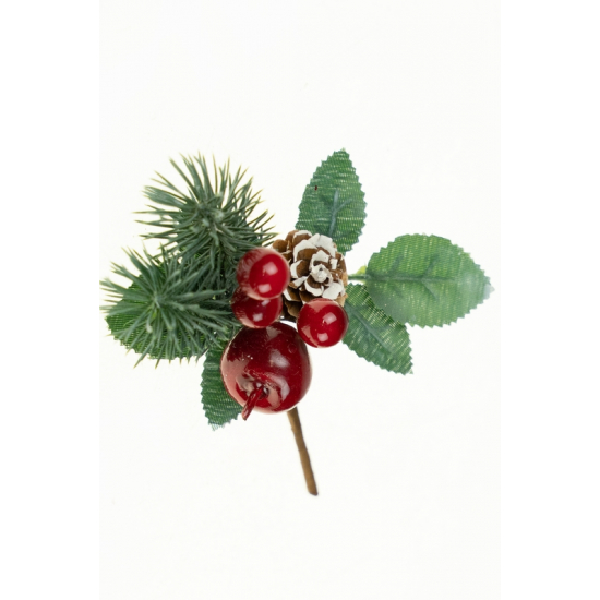 Pick fenyő/levél + piros bogyó + toboz + alma 16cm zöld