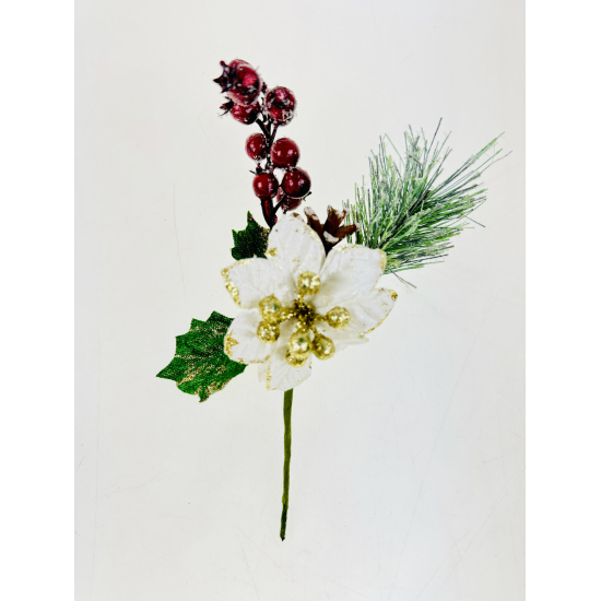 Pick ág karácsonyi 25CM mikulásvirággal krém