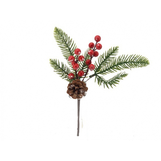 Pick bogyós ág karácsonyi 29CM tobozzal piros/zöld
