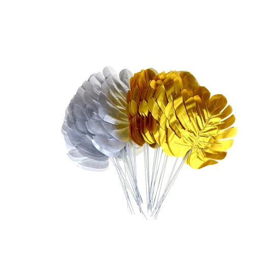 Pick Monstera levél plasztik 17*15*H30cm s/20 arany/ezüst
