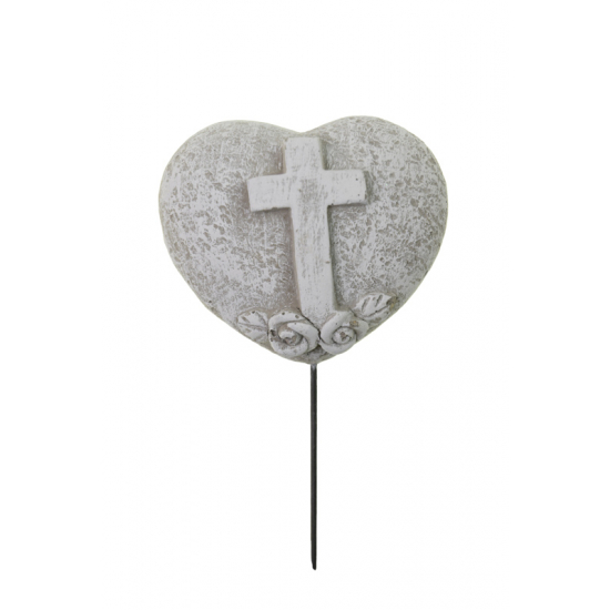 Pick szív kő kereszttel 8x2.5x17cm szürke