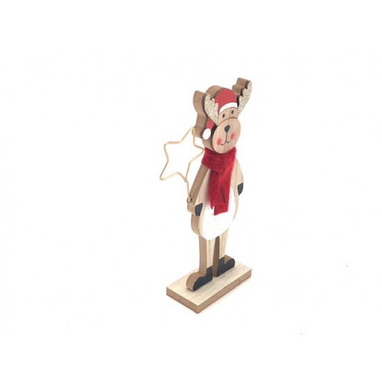 Rénszarva fa 20X11CM álló natúr/piros/fehér natúr/piros/fehér
