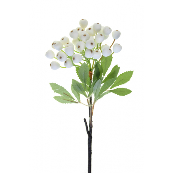 Selyemvirág bogyós ág 39cm fehér