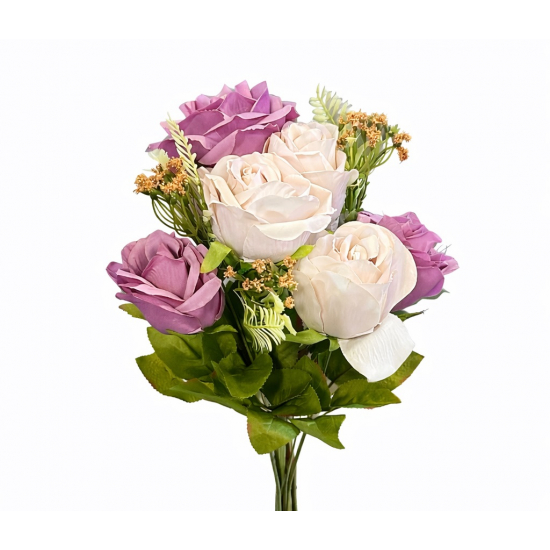 Selyemvirág csokor rózsa 56cm lila