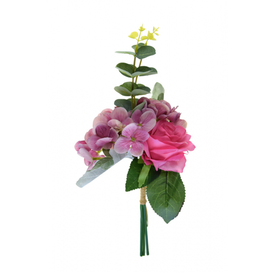 Selyemvirág csokor rózsával 37cm pink